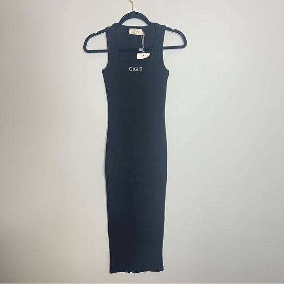 GIGII’s SoHo Black Ribbed Midi Dress NWT XS - Picture 6 of 11